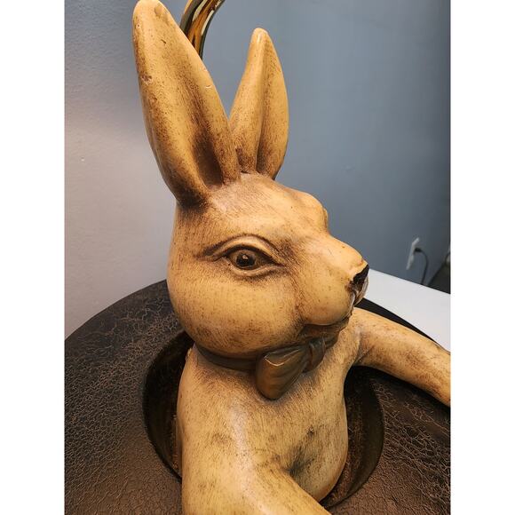 Vintage Whimsical Rabbit in Hat Table Lamp – Brass & Rustic Gold Base, 22" Tall - Picture 6 of 16